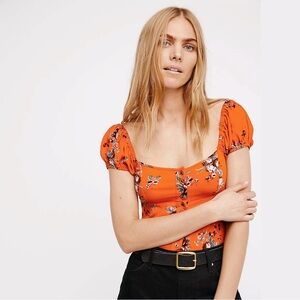 Free People Close To You square neck puff sleeve blouse